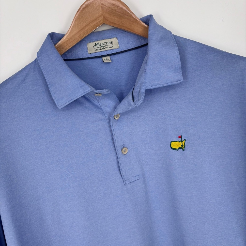 Masters Peter Millar Performance Polo Shirt MensXXL Blue Golf Stretch Preppy